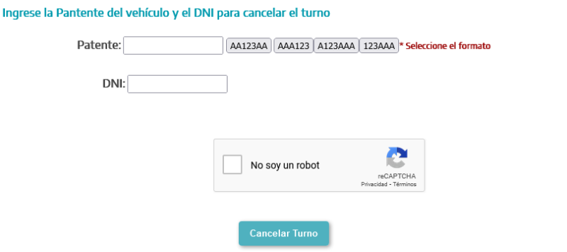 Cancelar turno VTV online